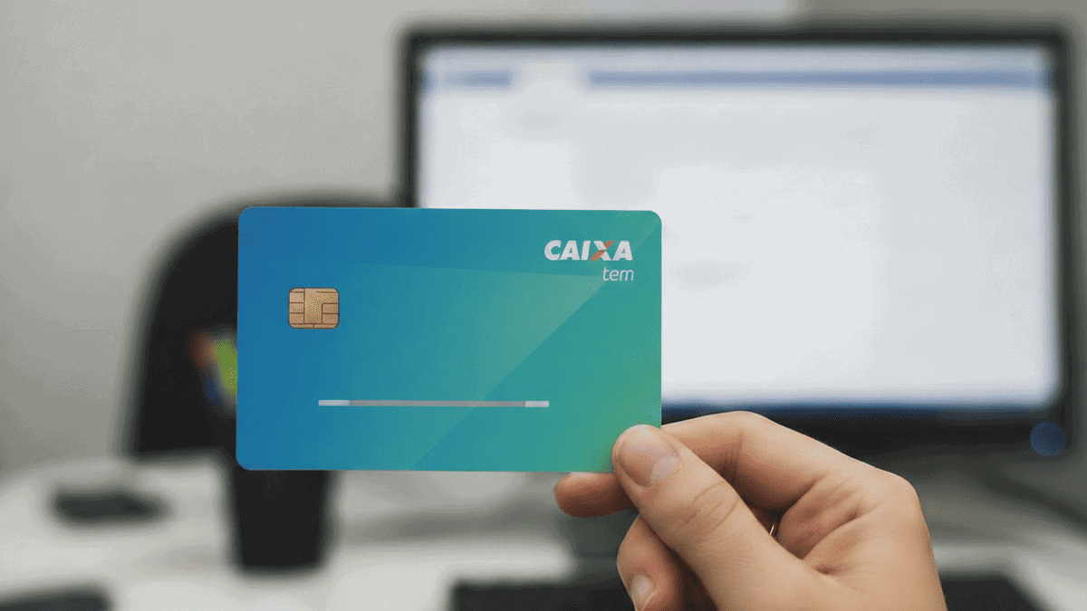 Cartão da Caixa no computador para planejamento de aposentadoria segura e tranquila.