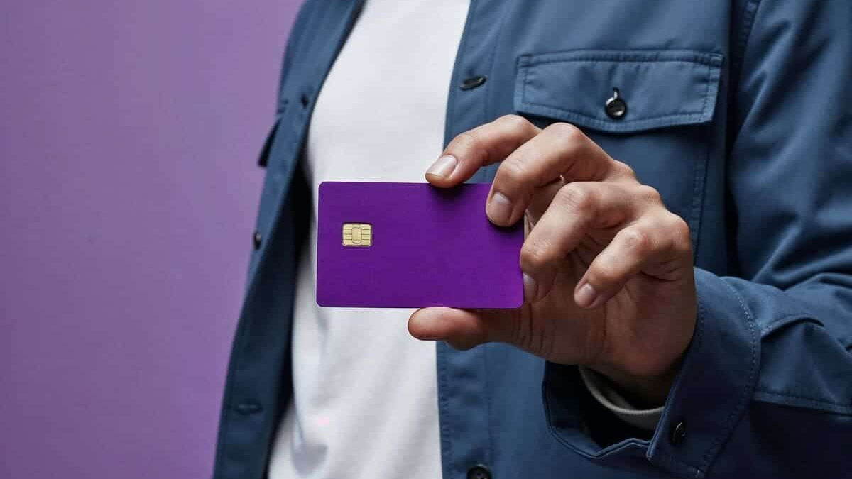 pessoa segurando o cartao de credito nubank