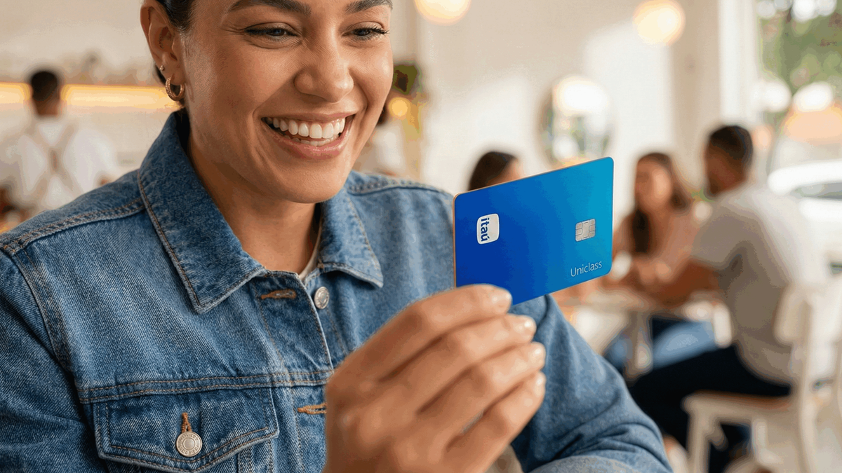 Cartão de crédito Itaú Uniclass Signature com tecnologia de pagamento por aproximação.